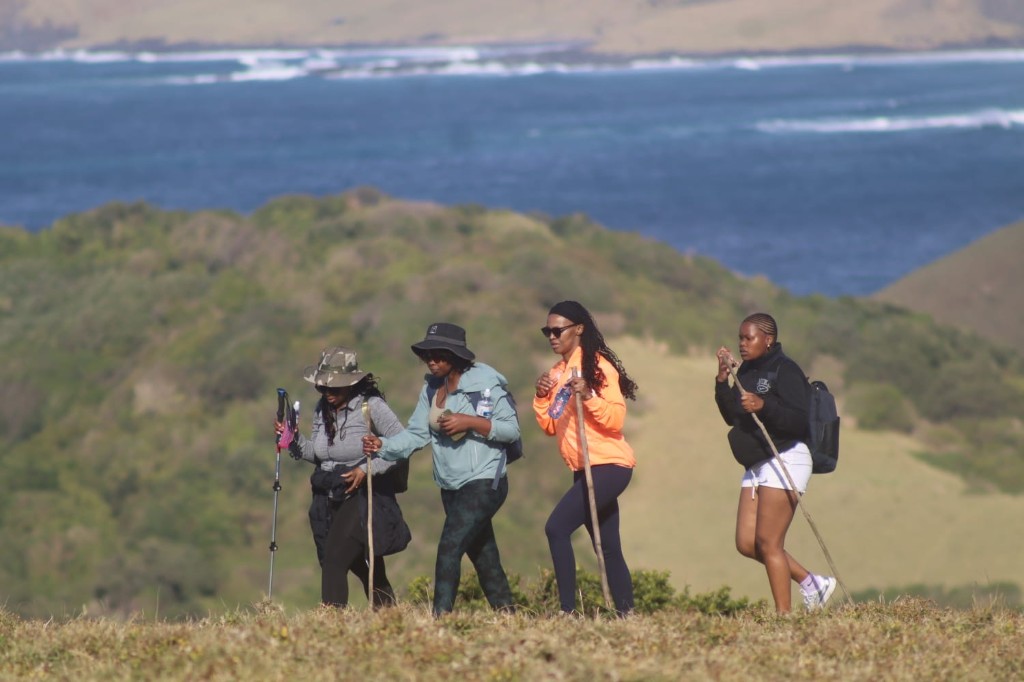 Aerial view of coastal hiking landscape